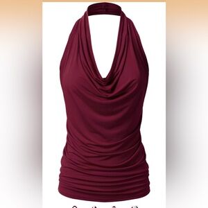 Eimin , Chic Halter Neck Burgundy Blouse, Sz 3XL